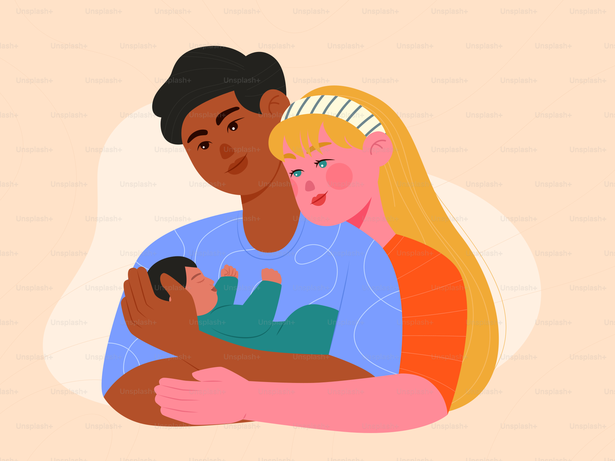 A man and woman holding a baby in their arms