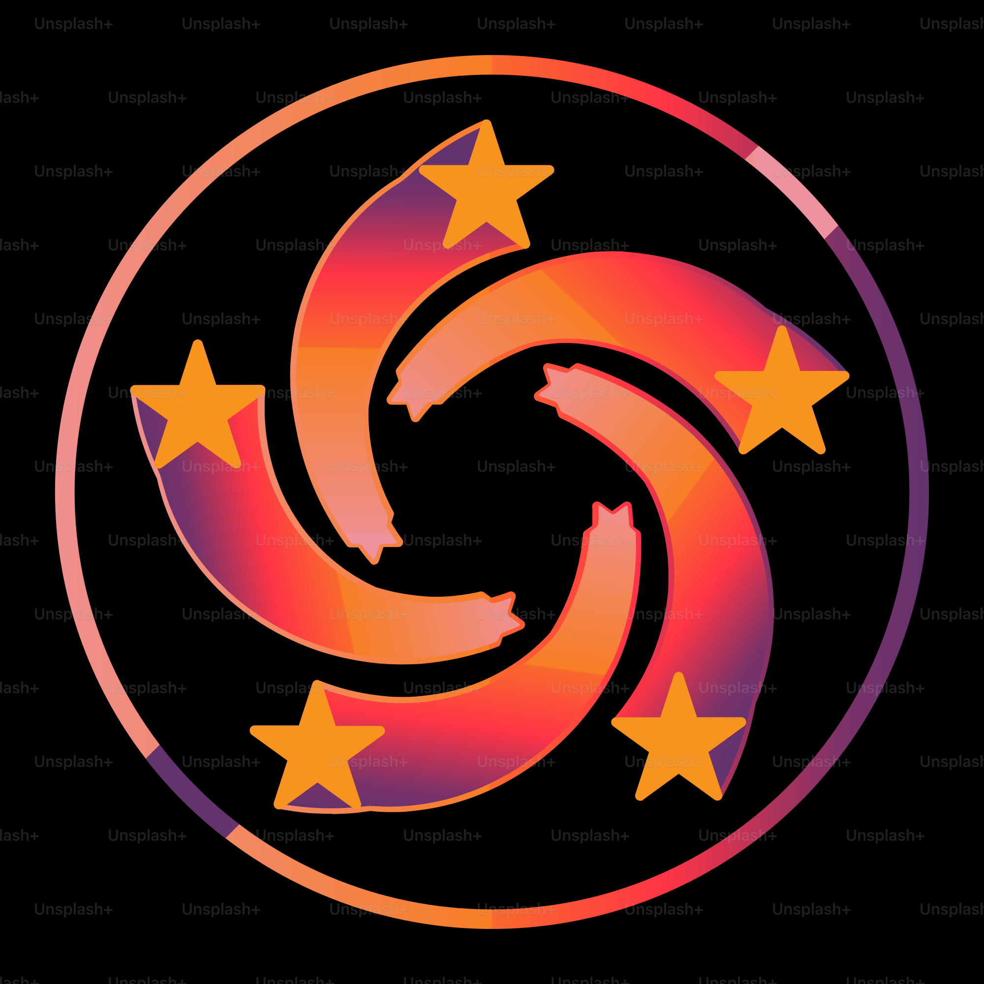 Uno sfondo nero con stelle e un logo circolare