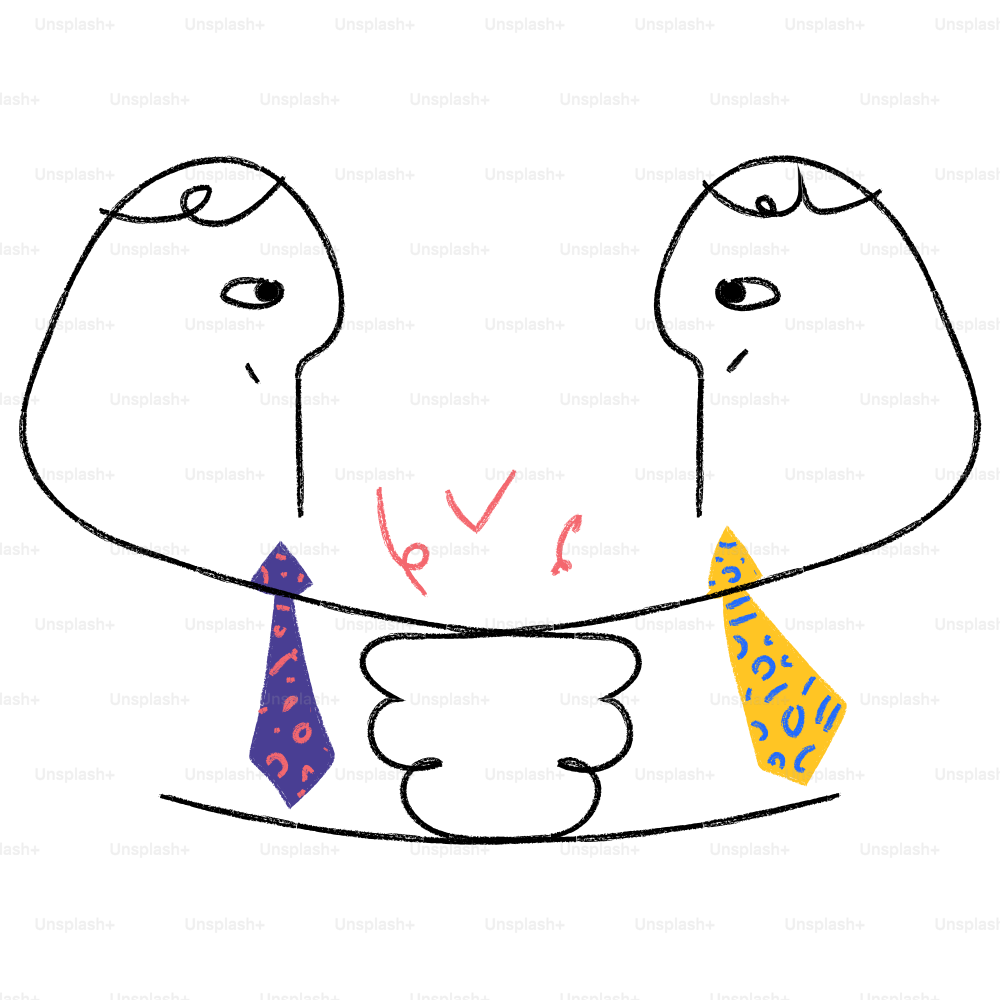 Um desenho de dois homens com gravatas no pescoço