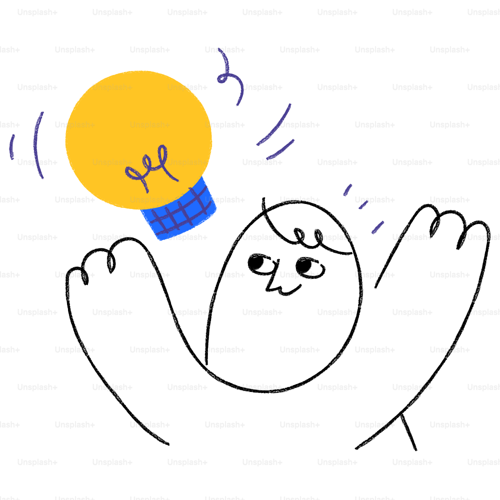 A drawing of a person holding a light bulb