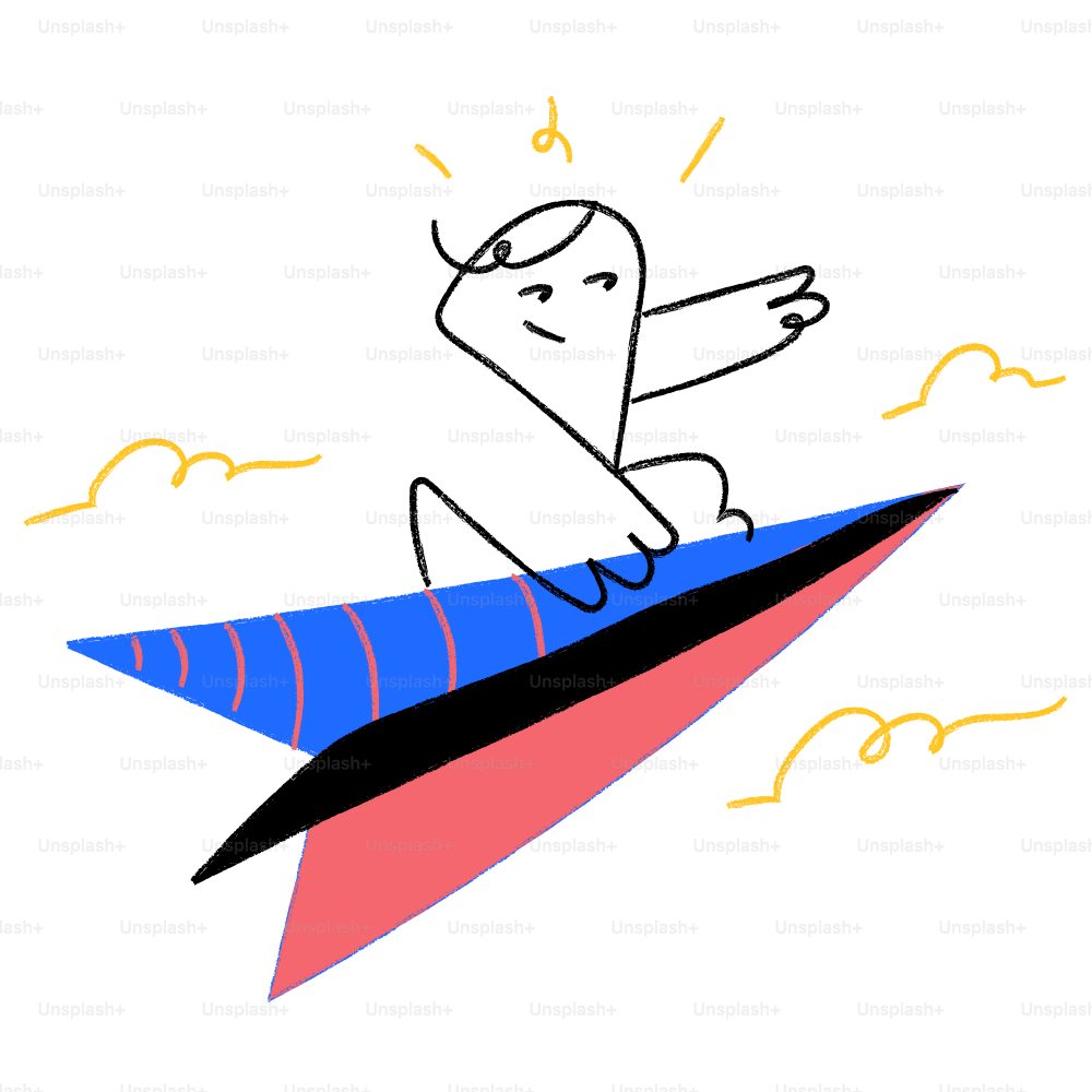Un dessin d’une personne sur un avion en papier