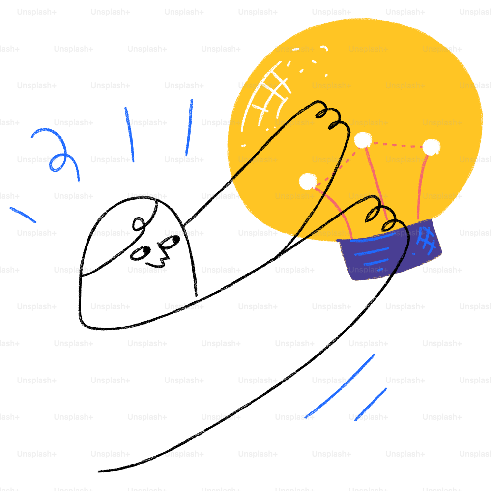 A drawing of a person holding a light bulb