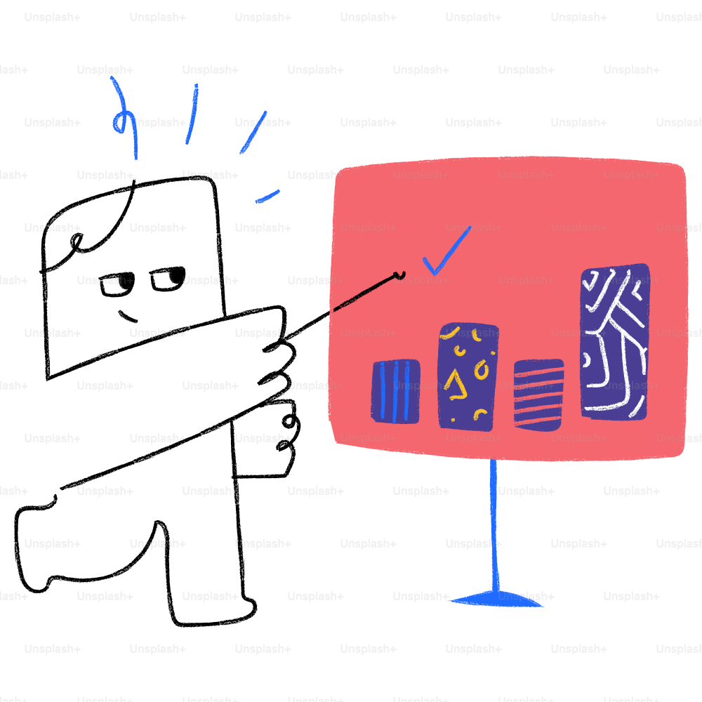 Un dibujo de una persona de pie junto a una televisión