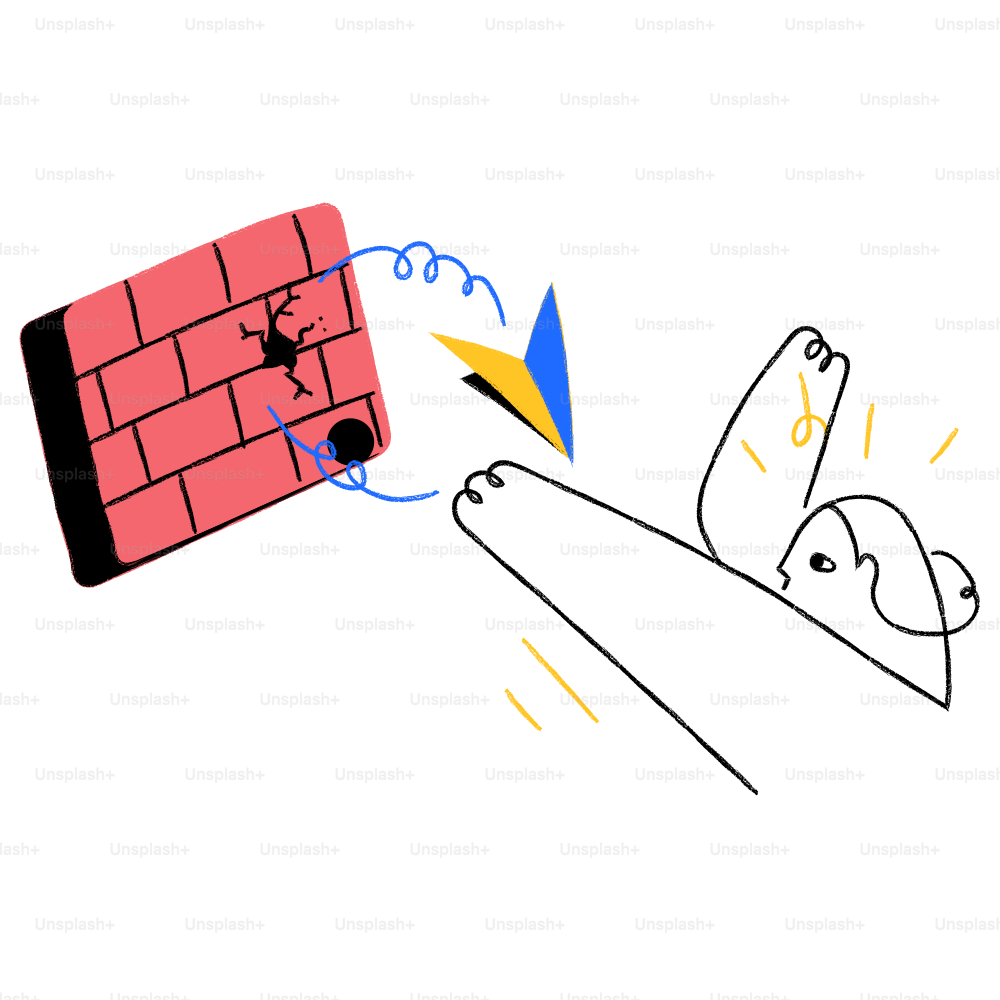 Um desenho de uma parede de tijolos sendo atingida por uma pessoa