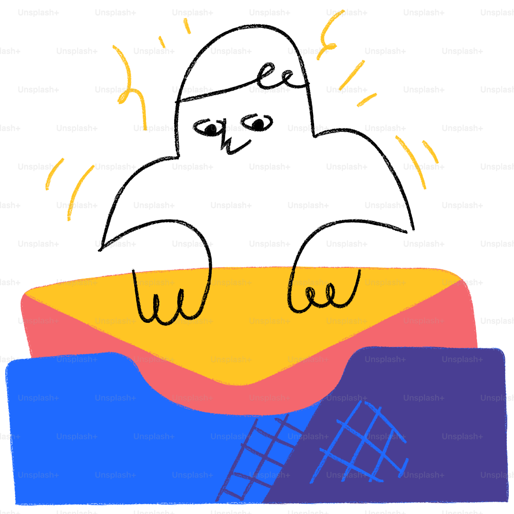 A drawing of a person sitting in a chair