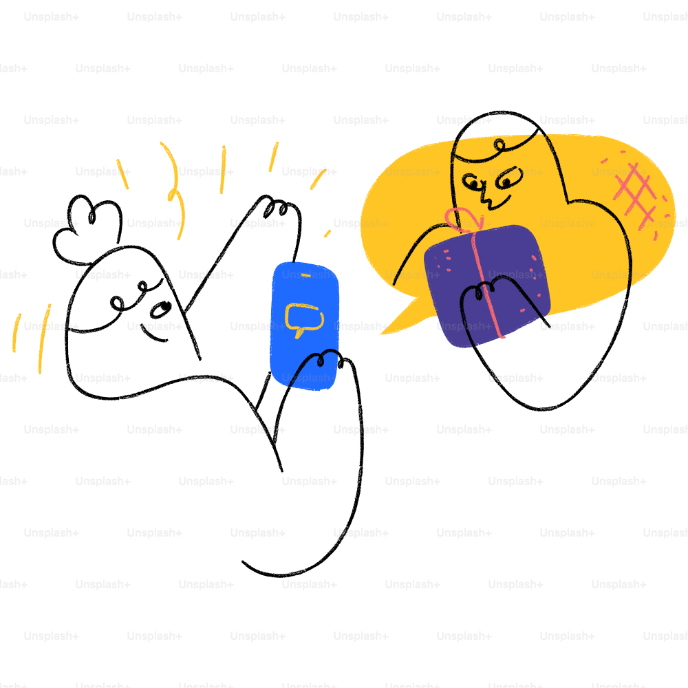 A drawing of a person holding a cell phone