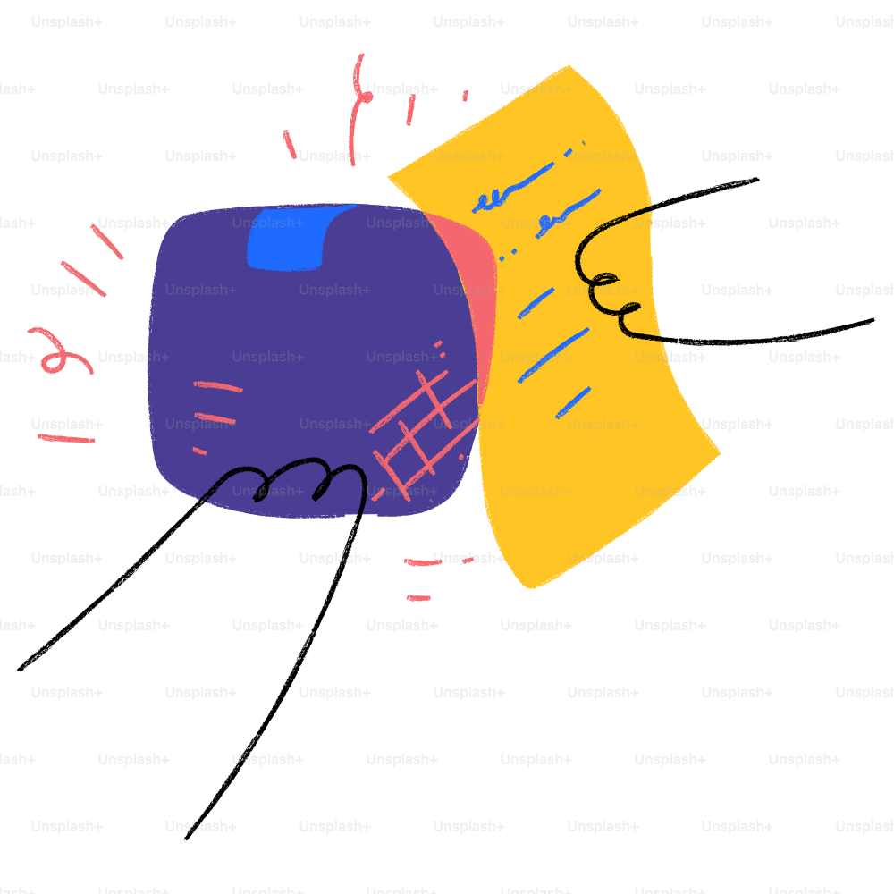 白い背景に青と黄色の物体の絵