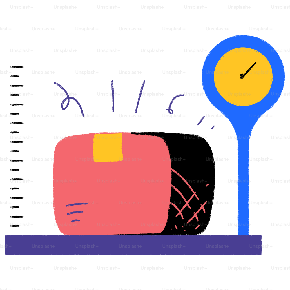 A drawing of a cake with a clock on top of it