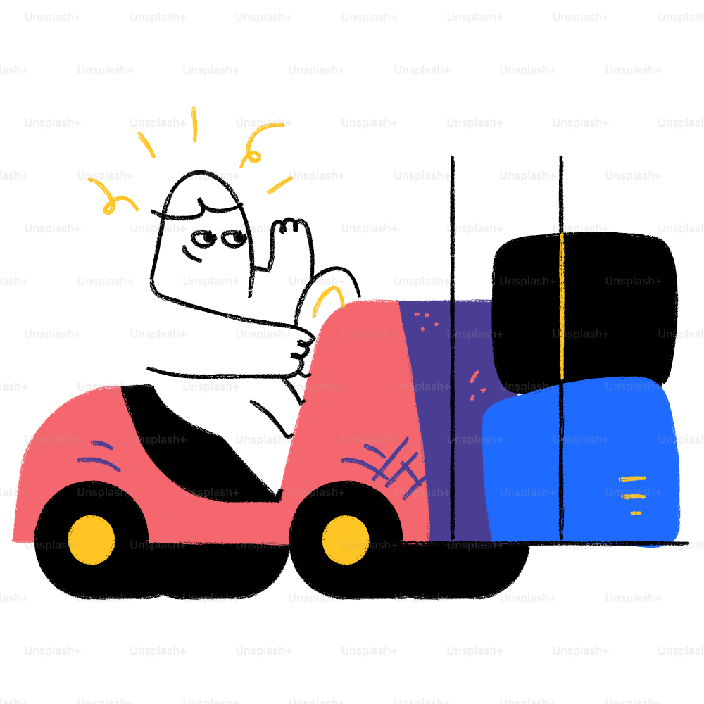 A drawing of a person driving a car