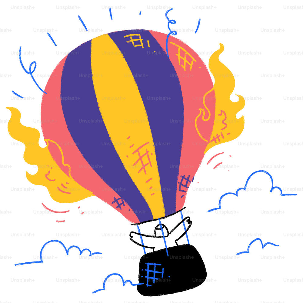 A drawing of a hot air balloon flying through the sky