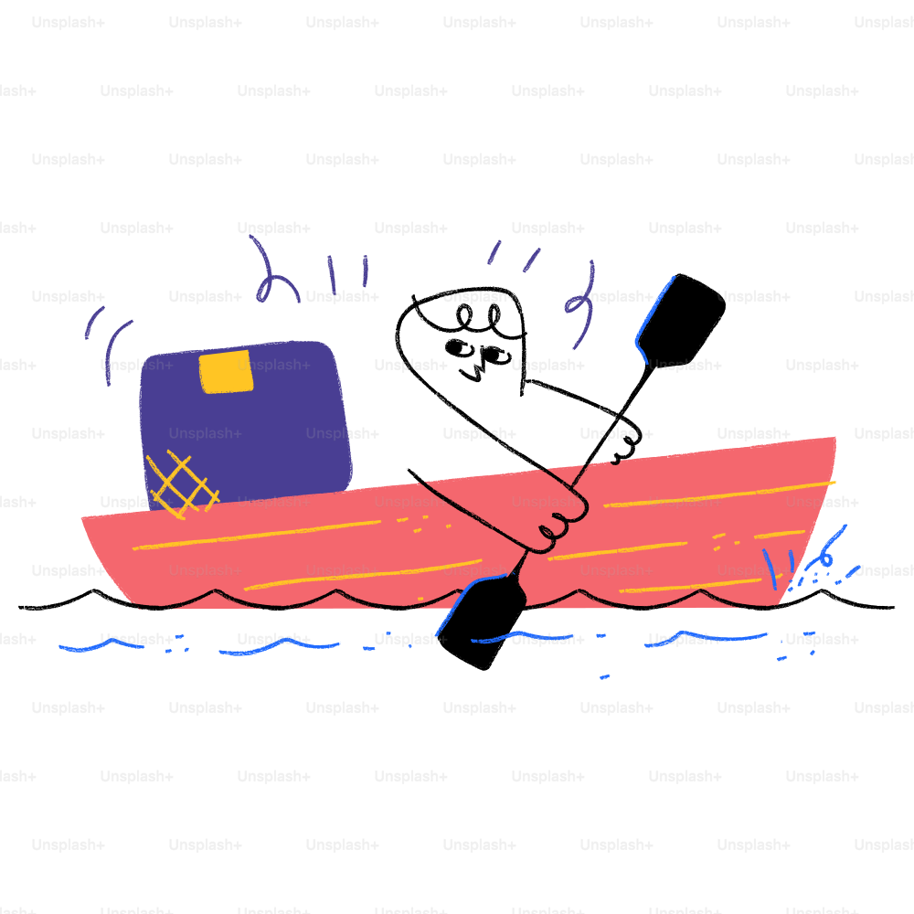 A cartoon of a person in a boat