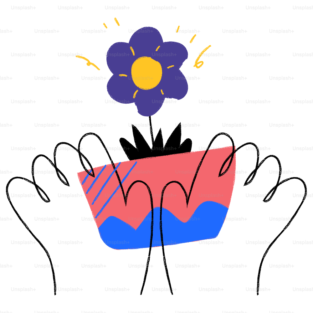 A drawing of two hands holding a flower