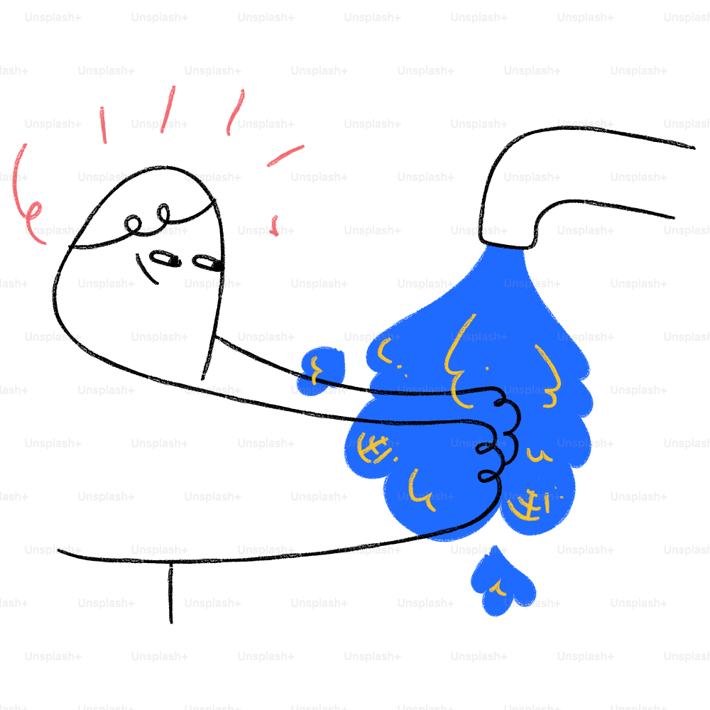 Un dessin d’une personne tenant un objet bleu