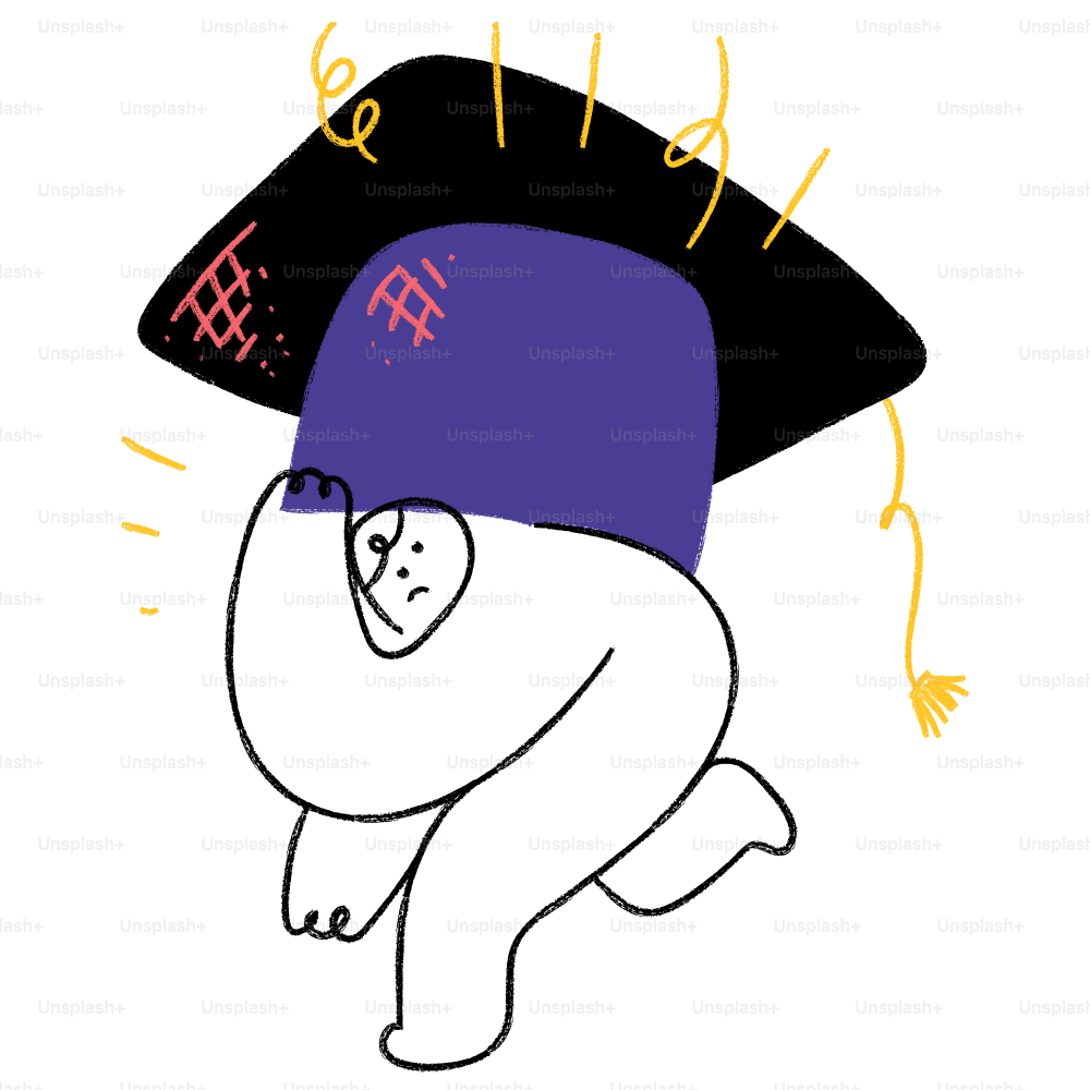 A drawing of a person wearing a hat