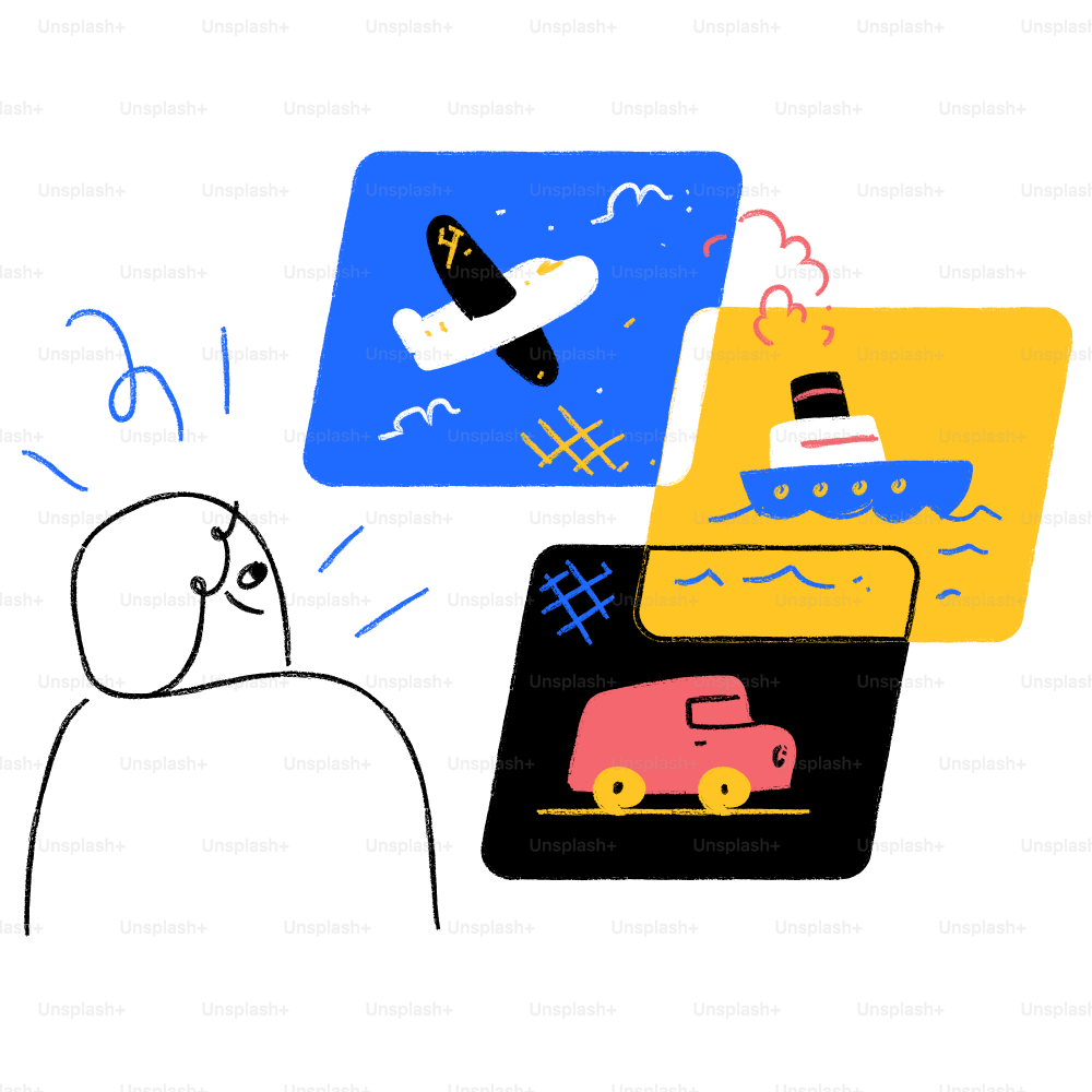 A drawing of a person looking at a cartoon car