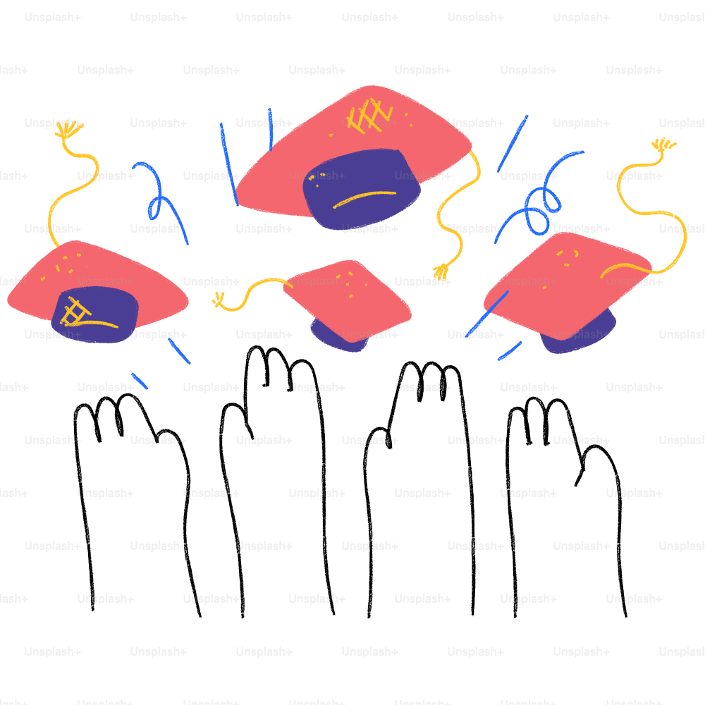 A drawing of a group of hats and gloves