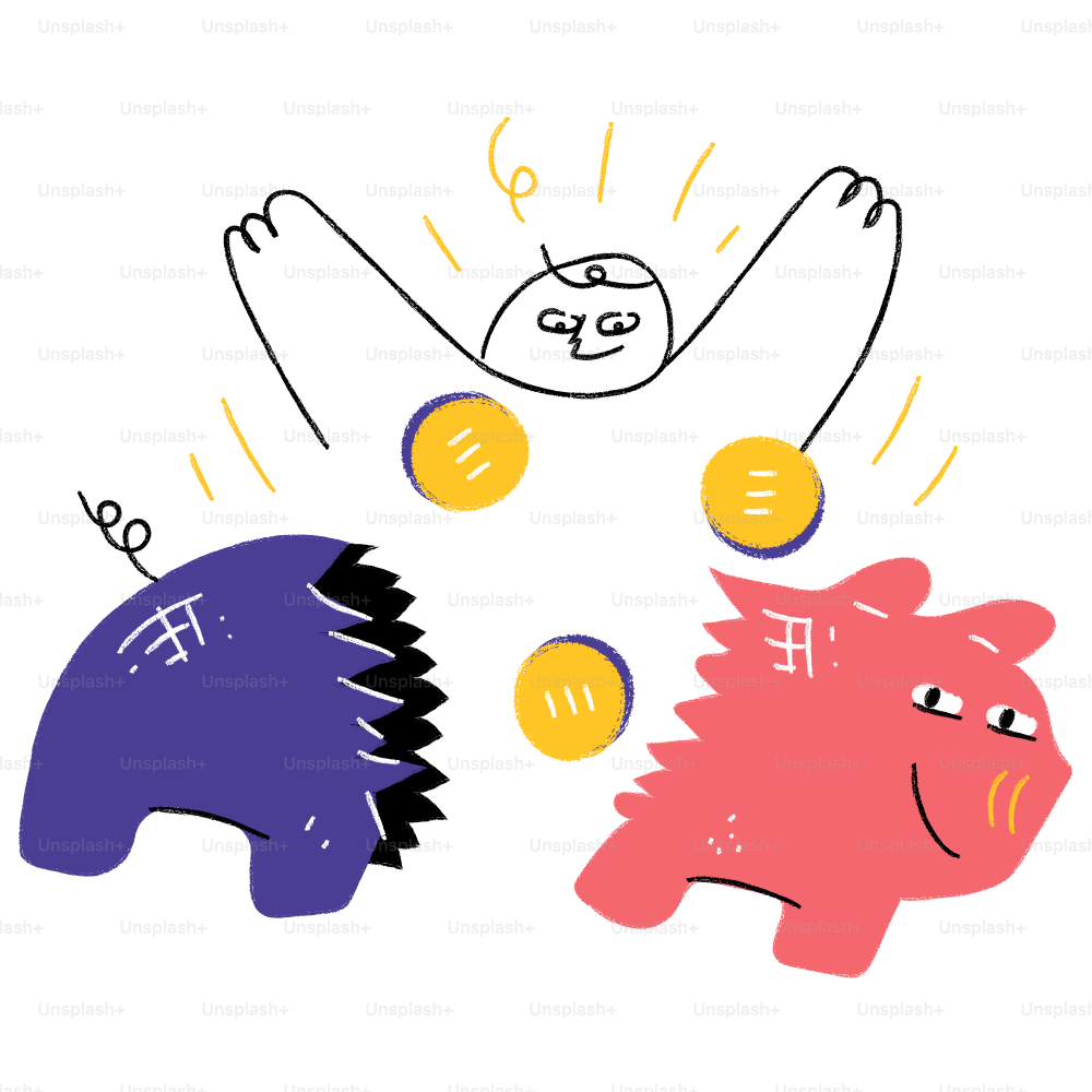 A couple of cartoon animals playing with a ball