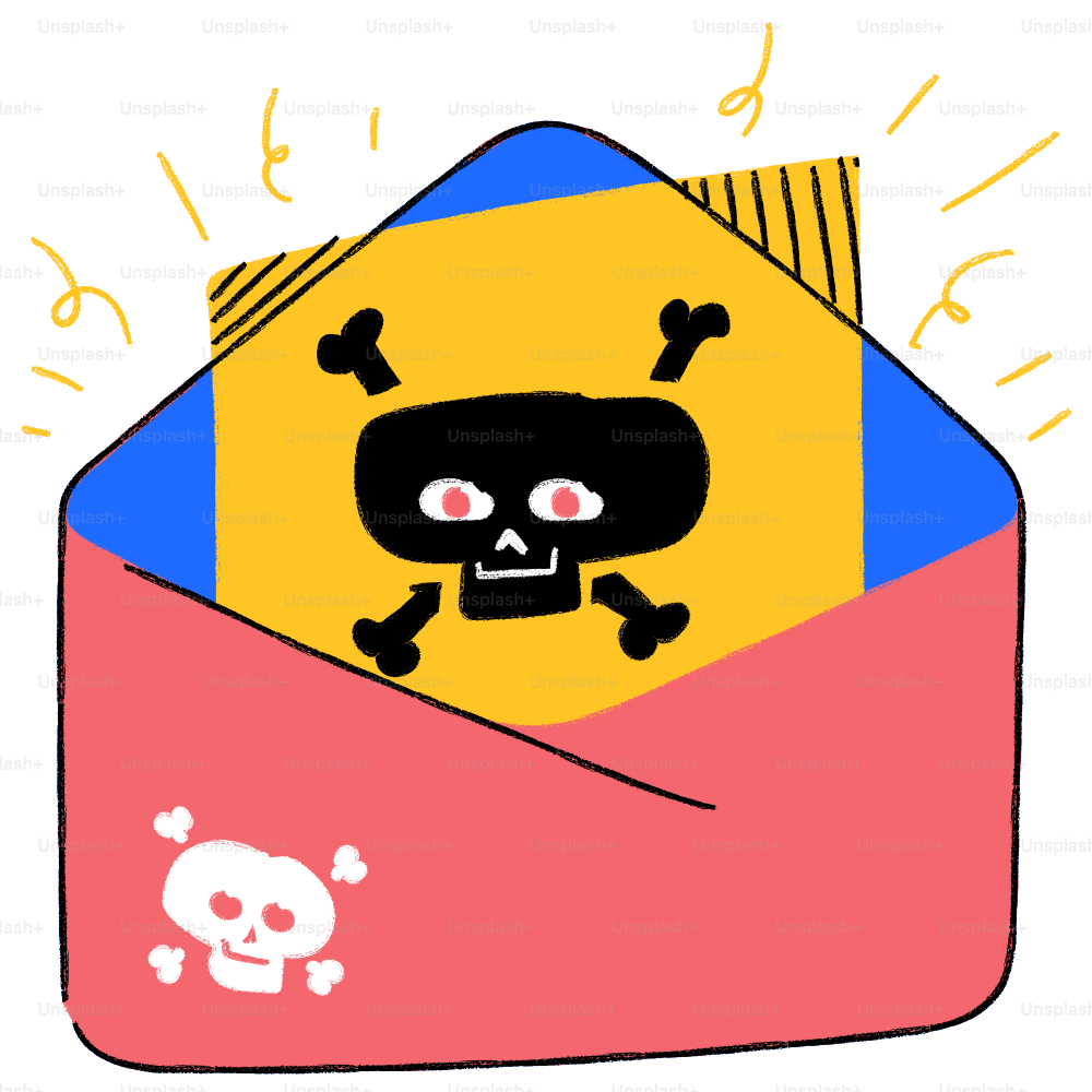 An envelope with a skull and crossbones on it