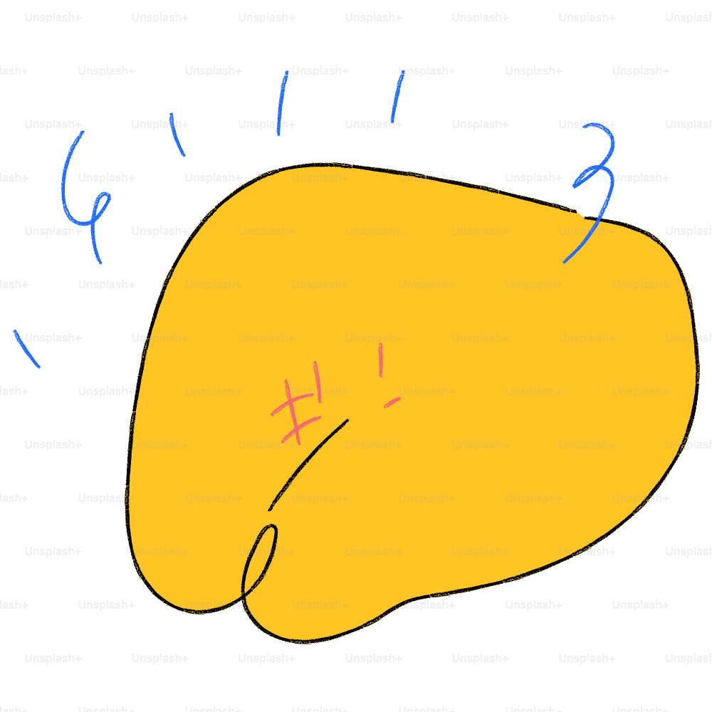 A drawing of a yellow object with blue lines