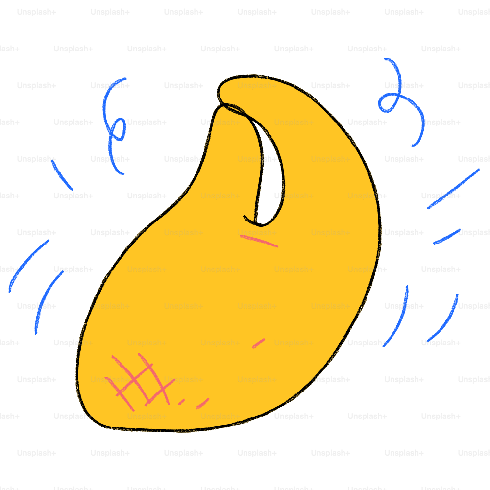 Eine Zeichnung einer gelben Banane mit blauen Linien