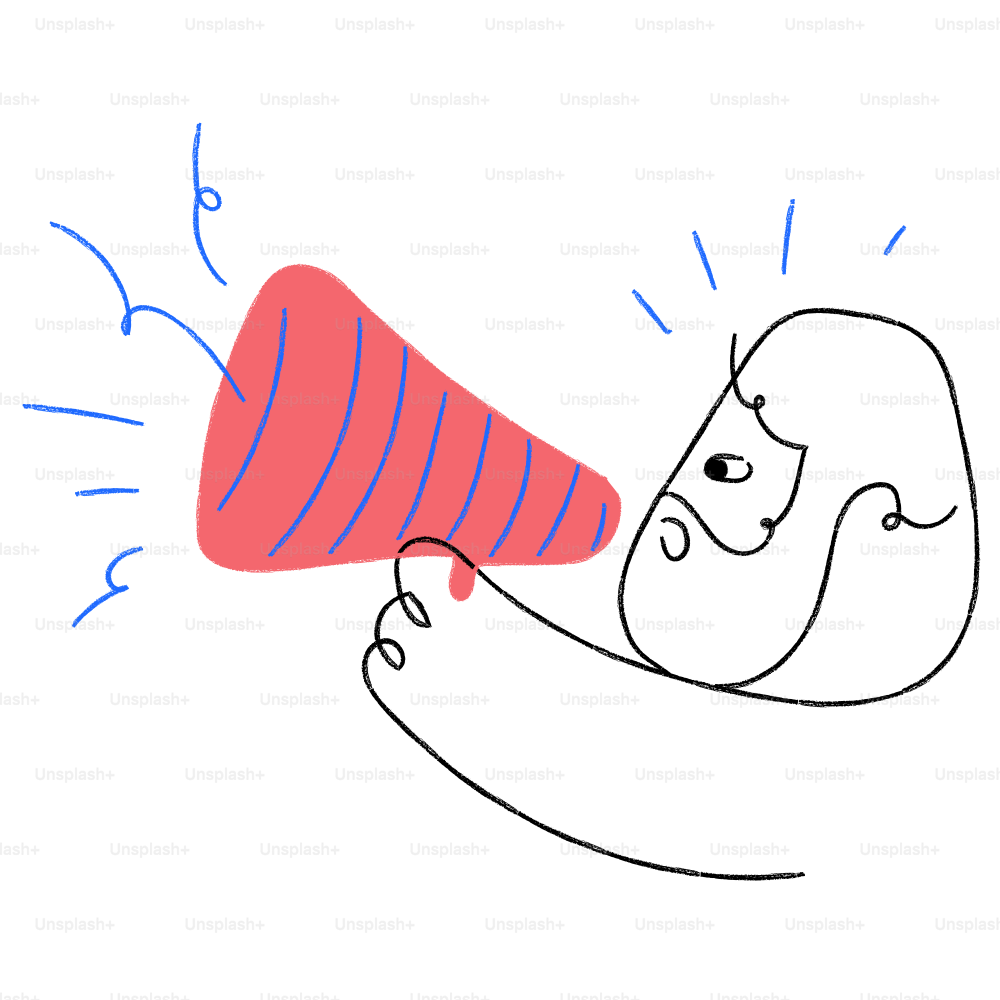Eine Zeichnung einer Person, die ein rotes Megafon hält