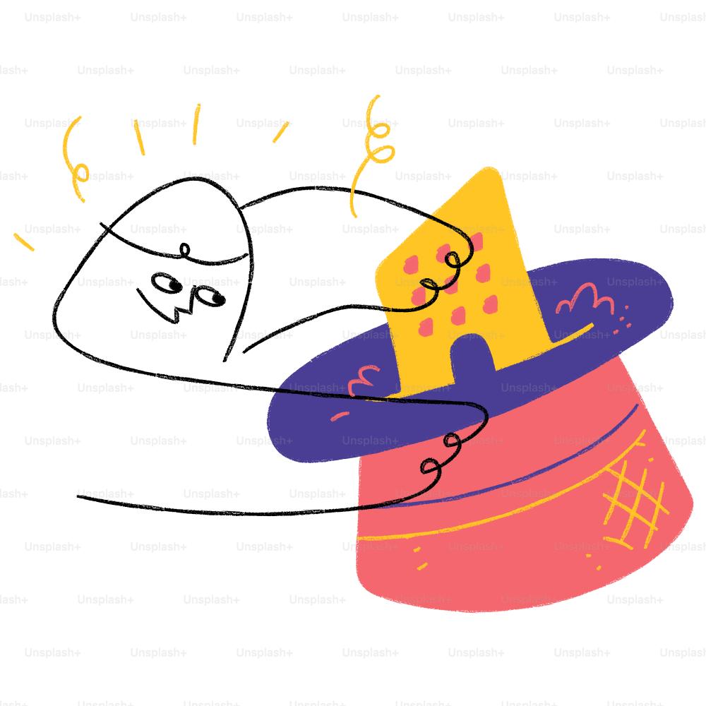 A drawing of a hat with a face on it