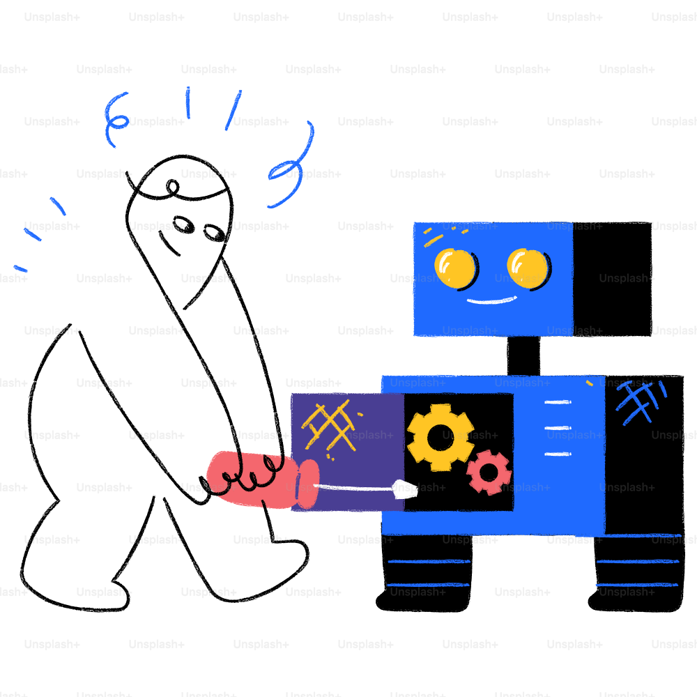 Eine Zeichnung eines Roboters, der ein Stück Papier hält