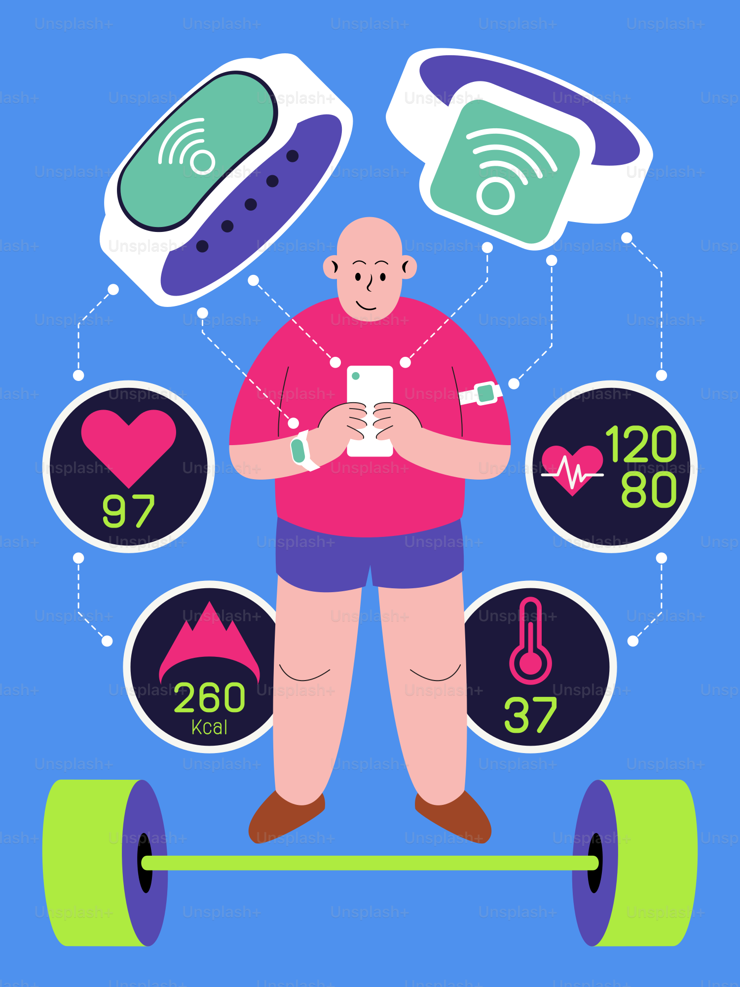 A man standing on a skateboard surrounded by icons