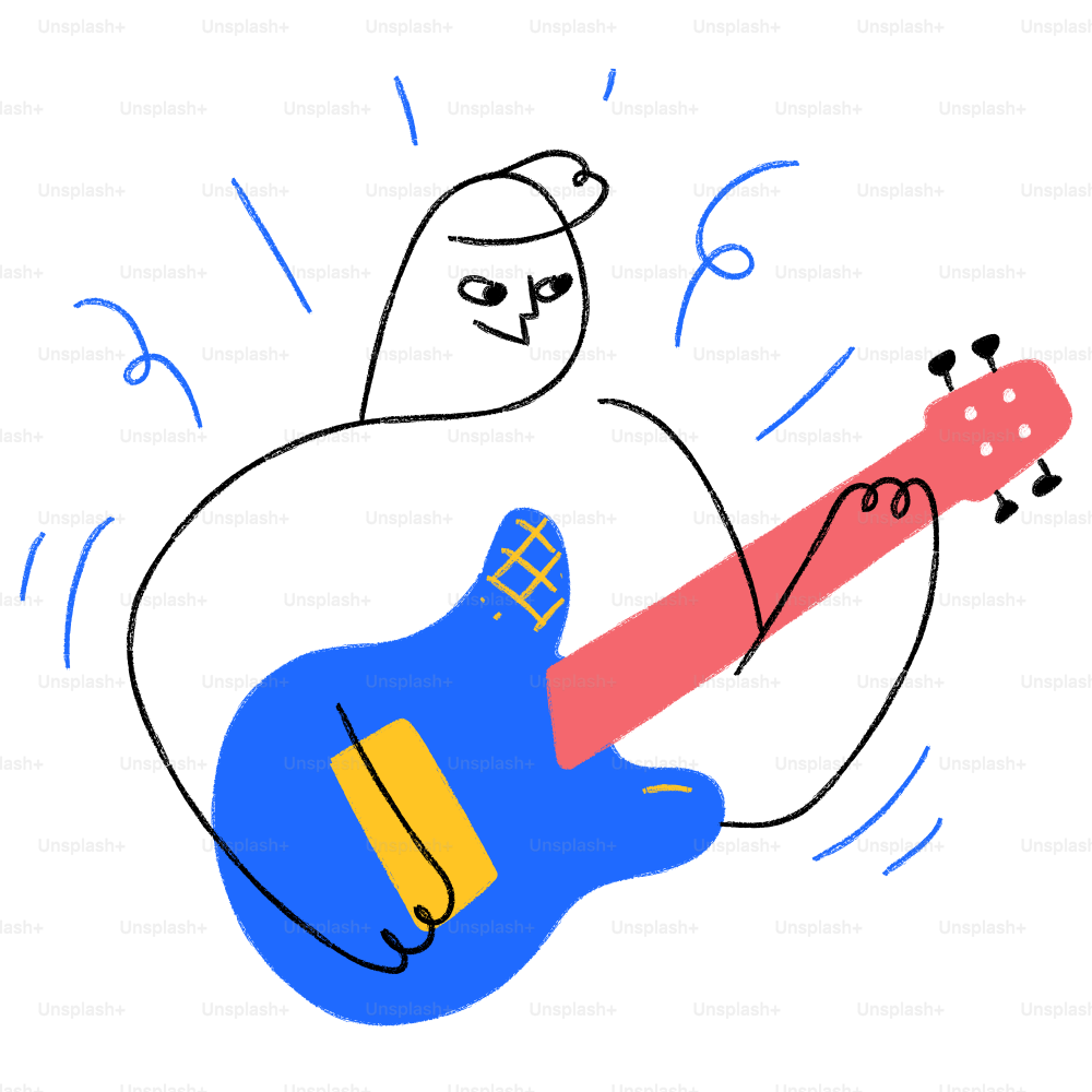 A cartoon character playing a guitar
