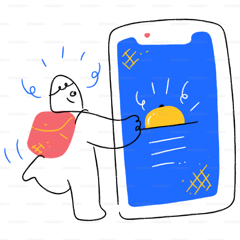 A drawing of a person holding a cell phone