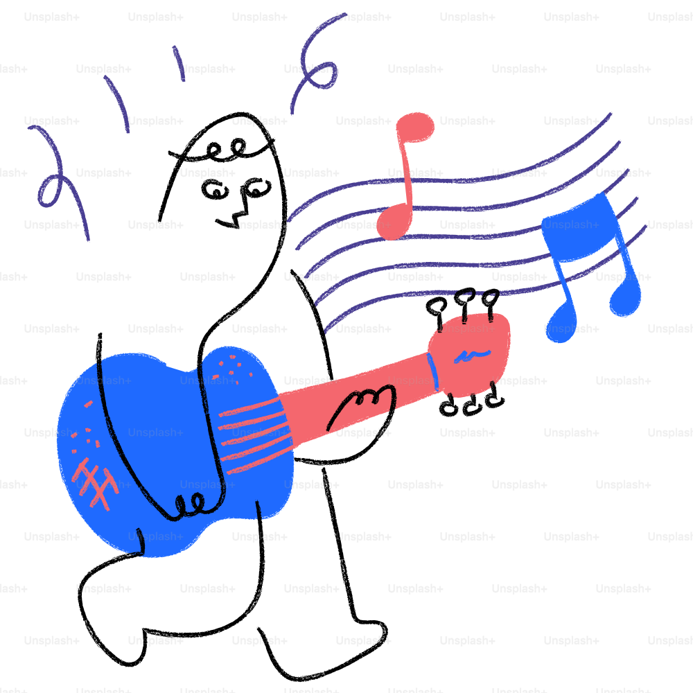 Eine Zeichnung einer Katze, die Gitarre spielt