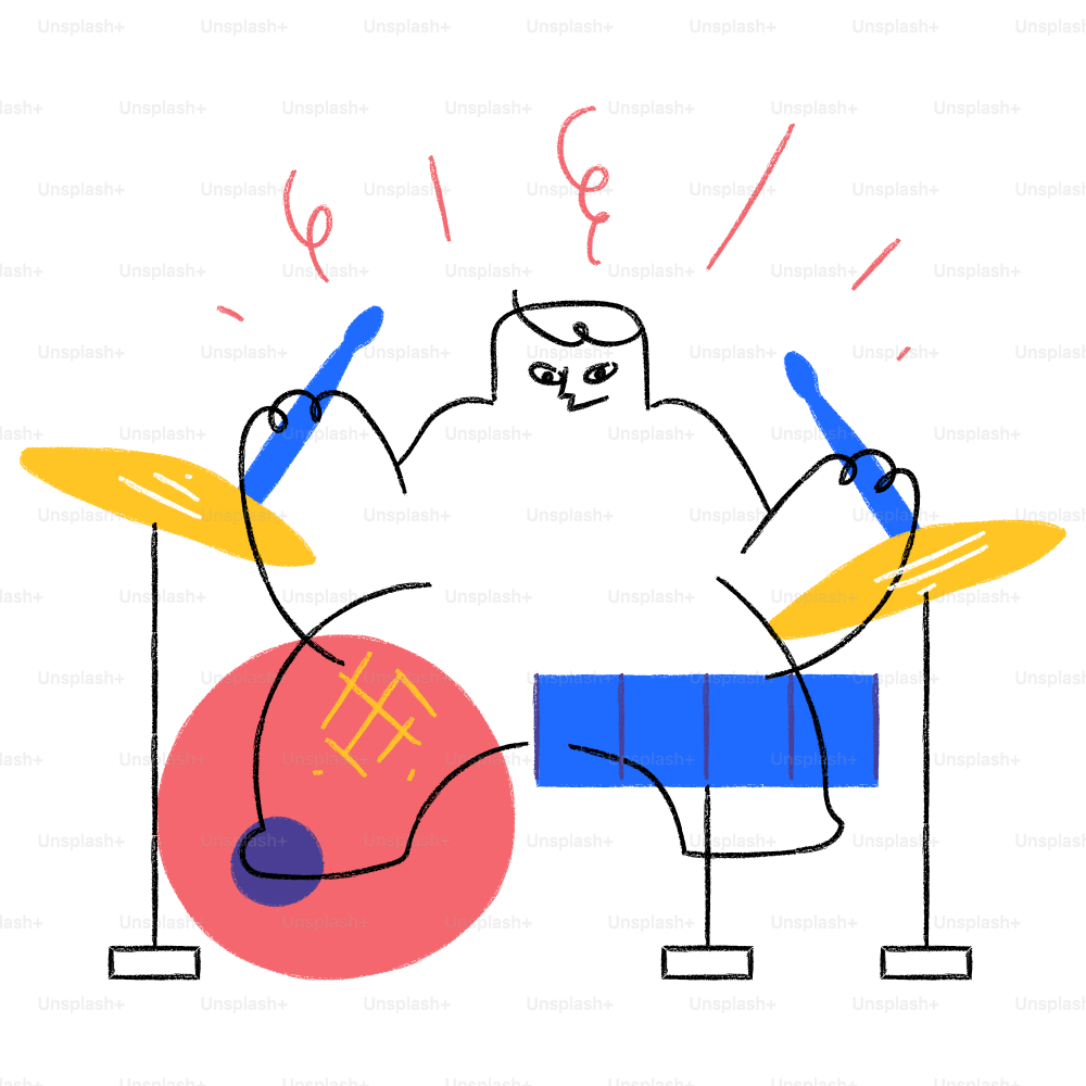 A drawing of a man playing drums
