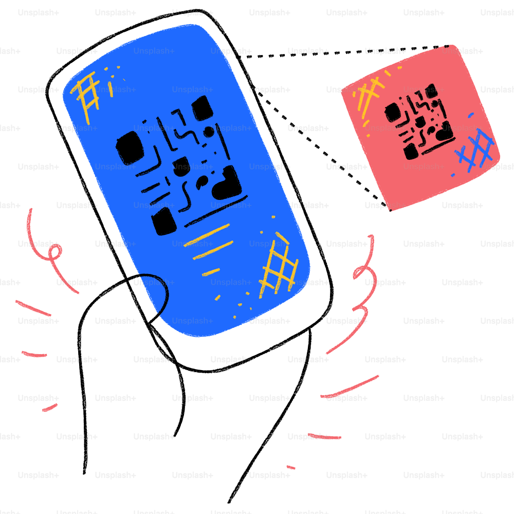 A hand holding a cell phone with a qr code on it