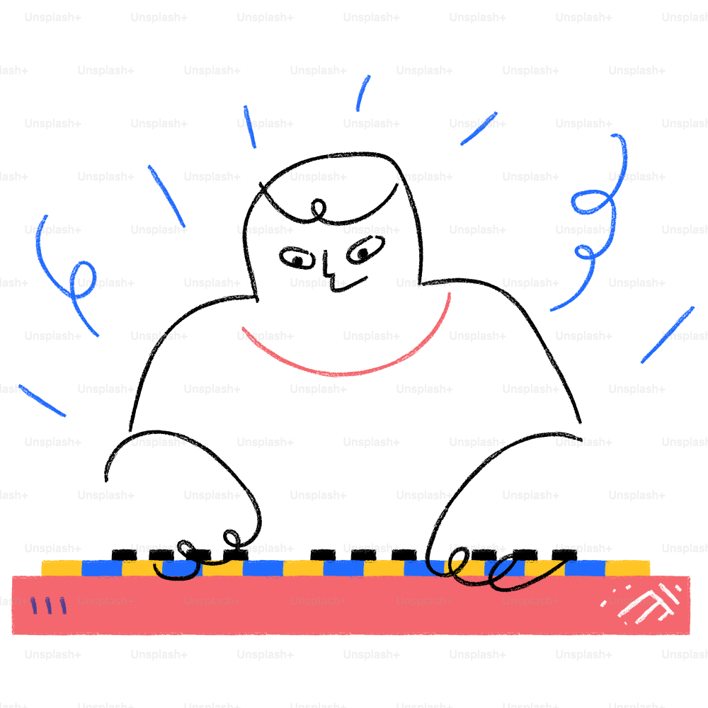A drawing of a person on a keyboard