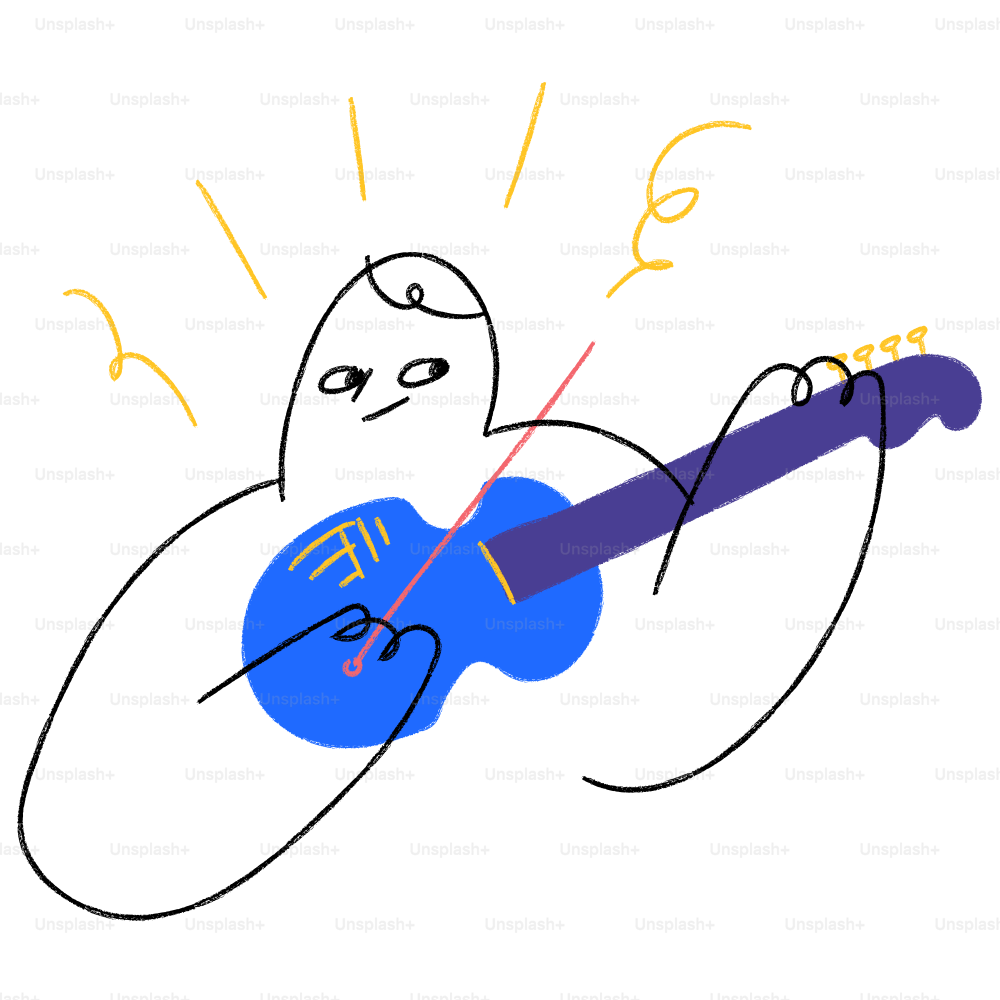 A drawing of a person playing a guitar