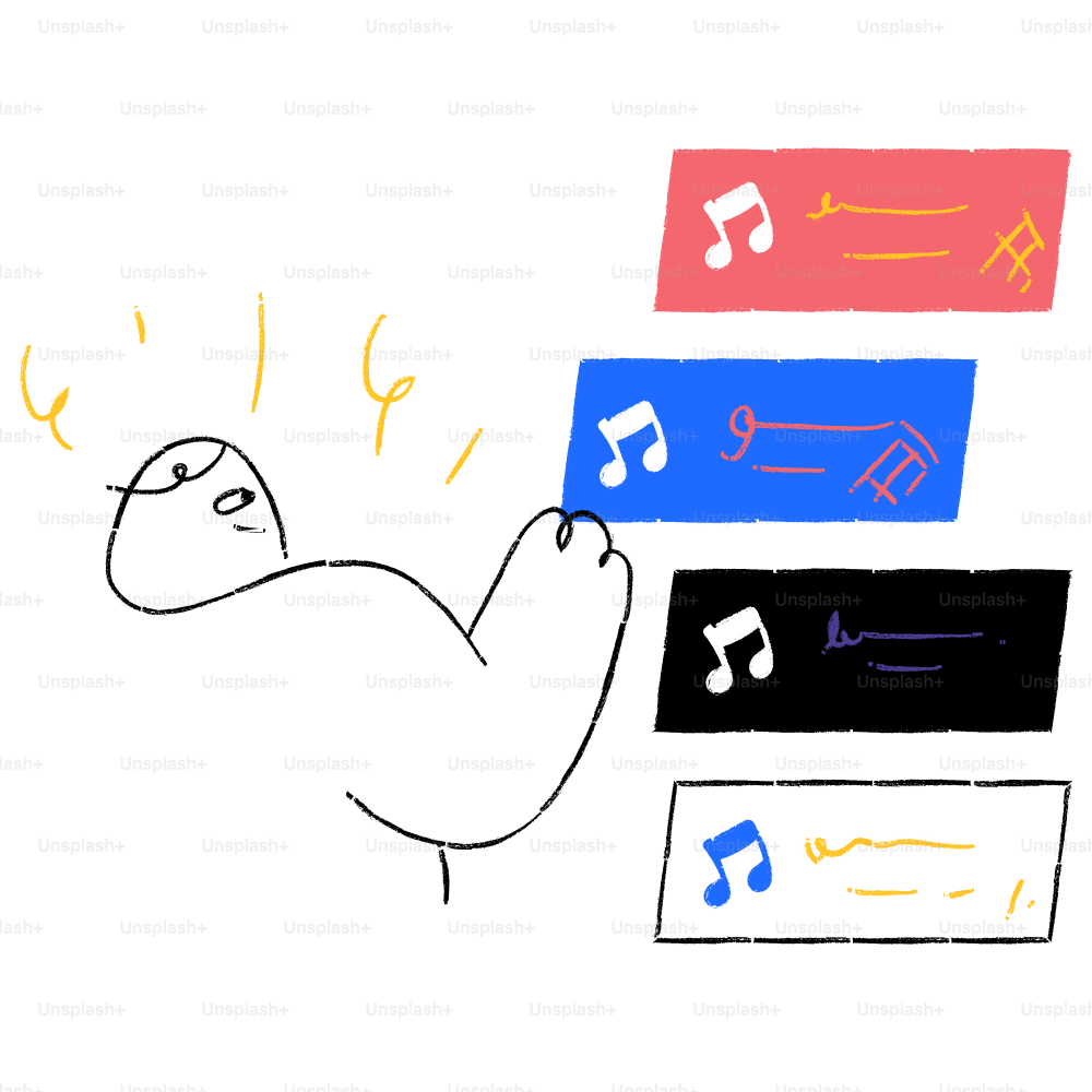 Un dibujo de una mano sosteniendo una nota musical