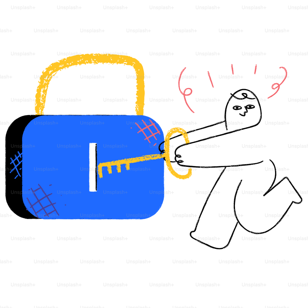 A drawing of a person holding a key to a bag