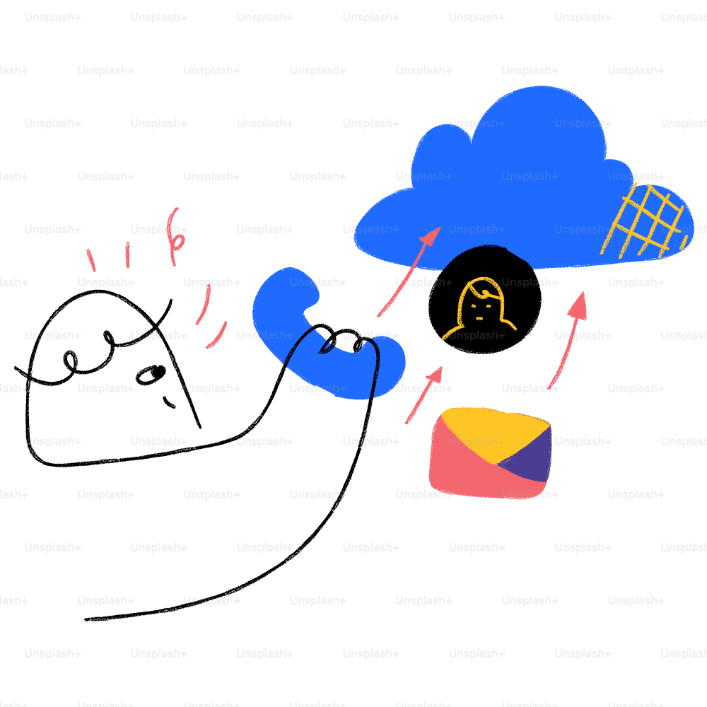 A drawing of a person with a head in the clouds