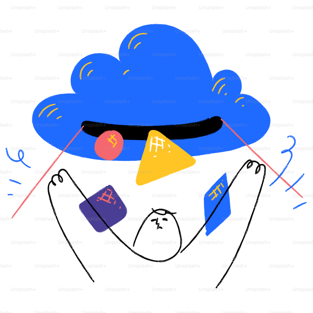 A drawing of a person wearing a blue hat