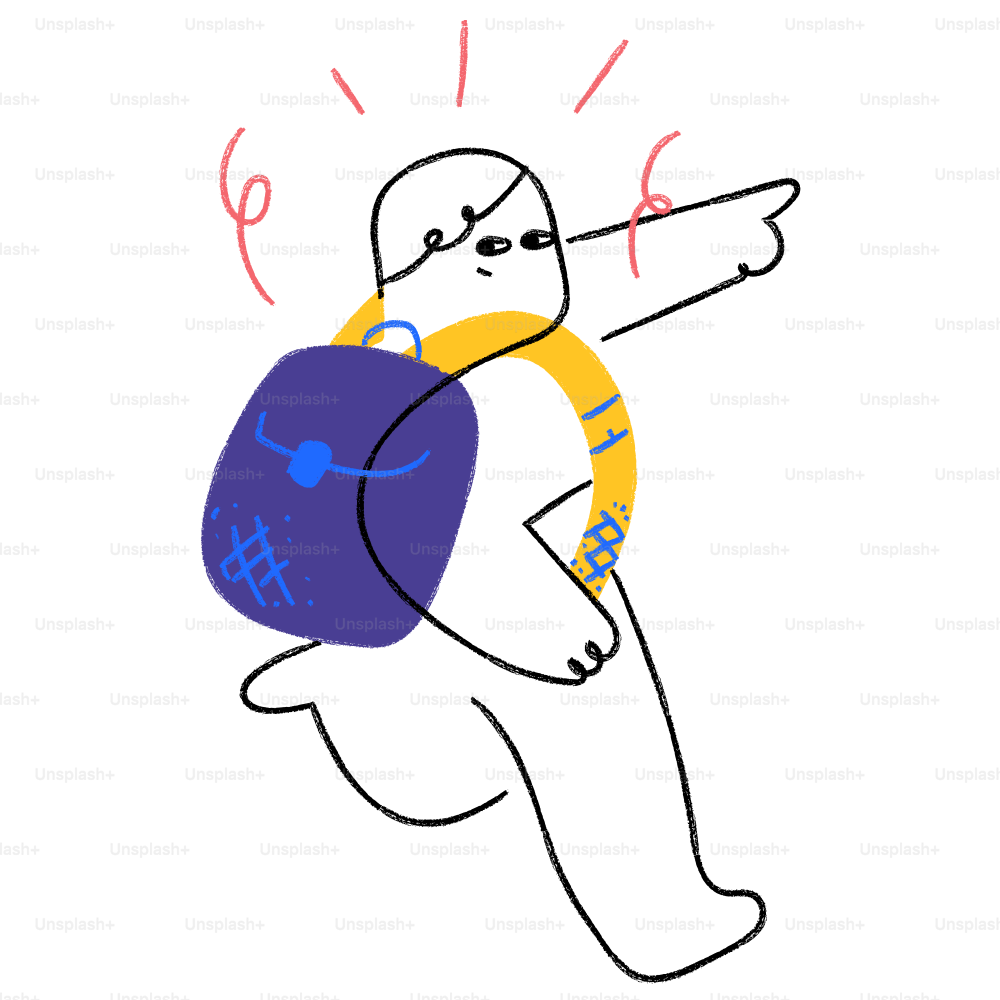 A drawing of a person with a backpack