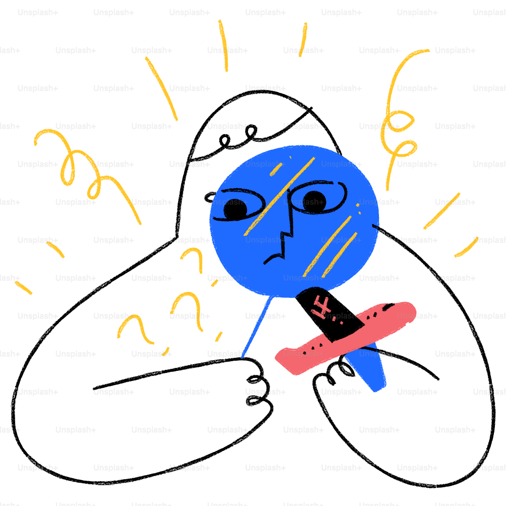 A drawing of a person holding a toy