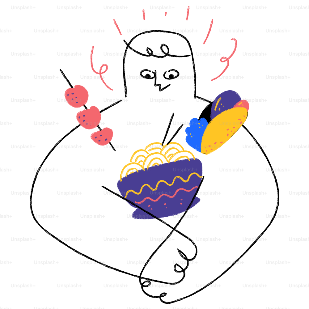 A drawing of a person holding a bowl of food