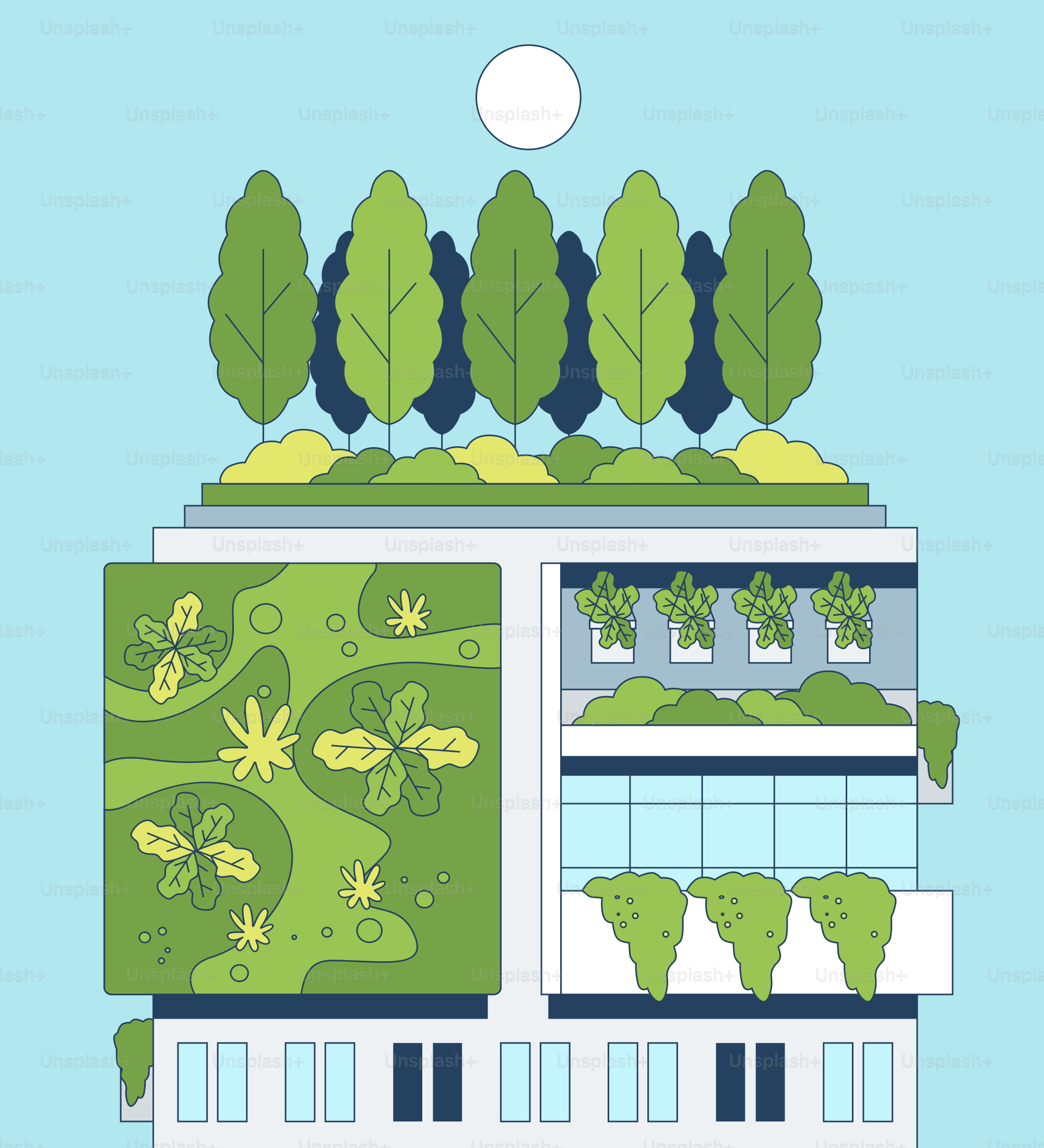 A building with trees on top of it