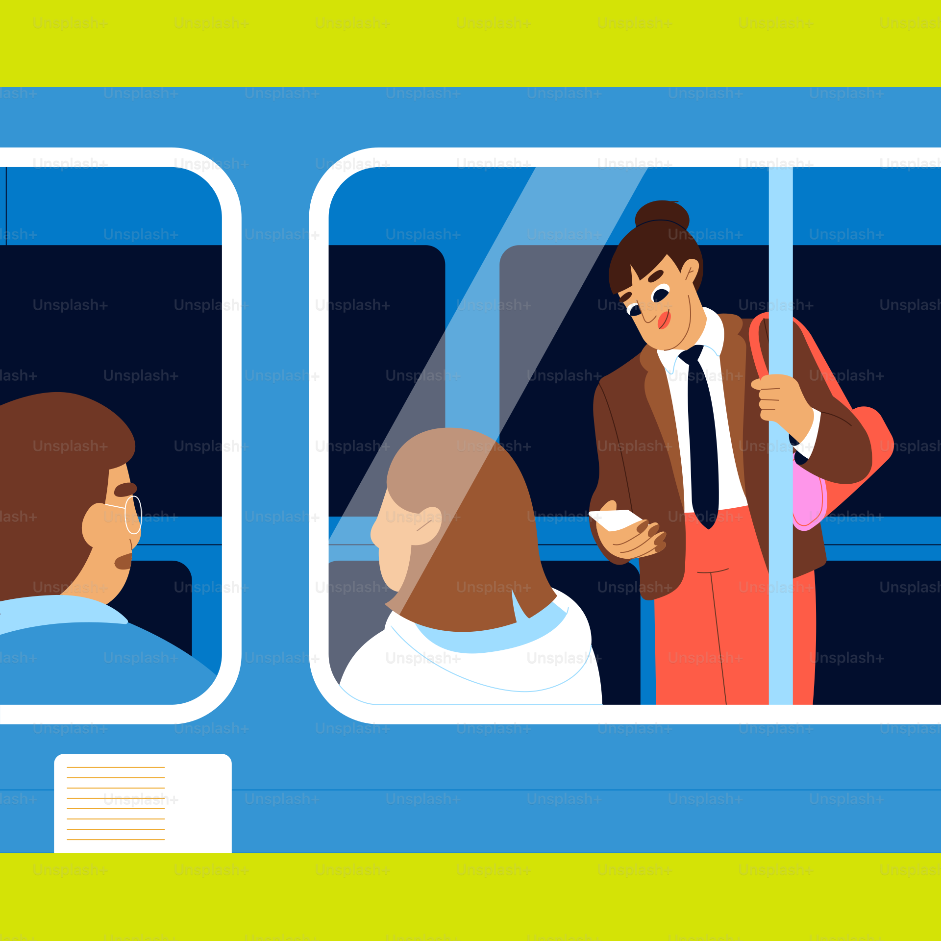 A man and a woman on a public transit bus