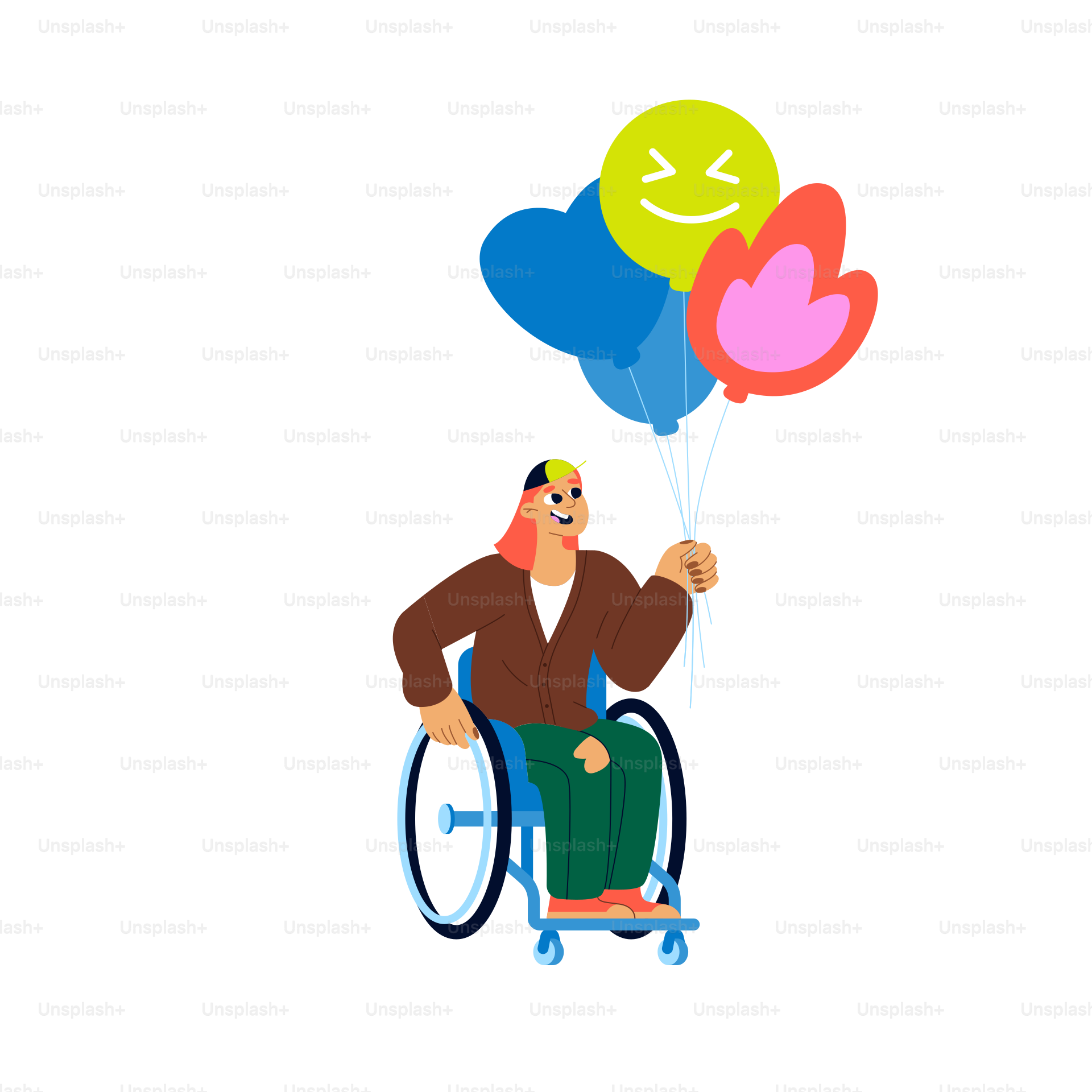 A man in a wheel chair holding balloons