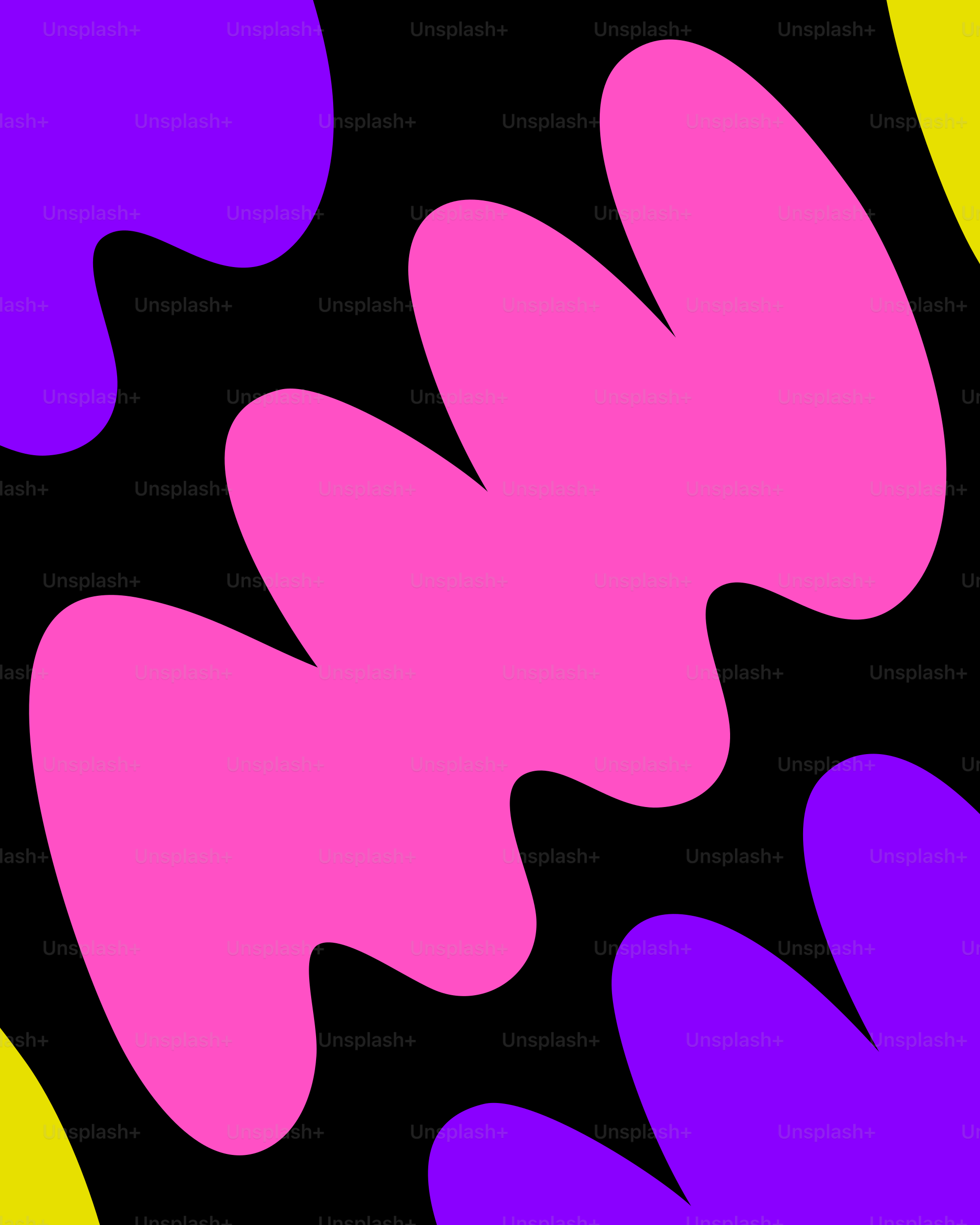 Un fondo negro con formas rosas, amarillas y moradas