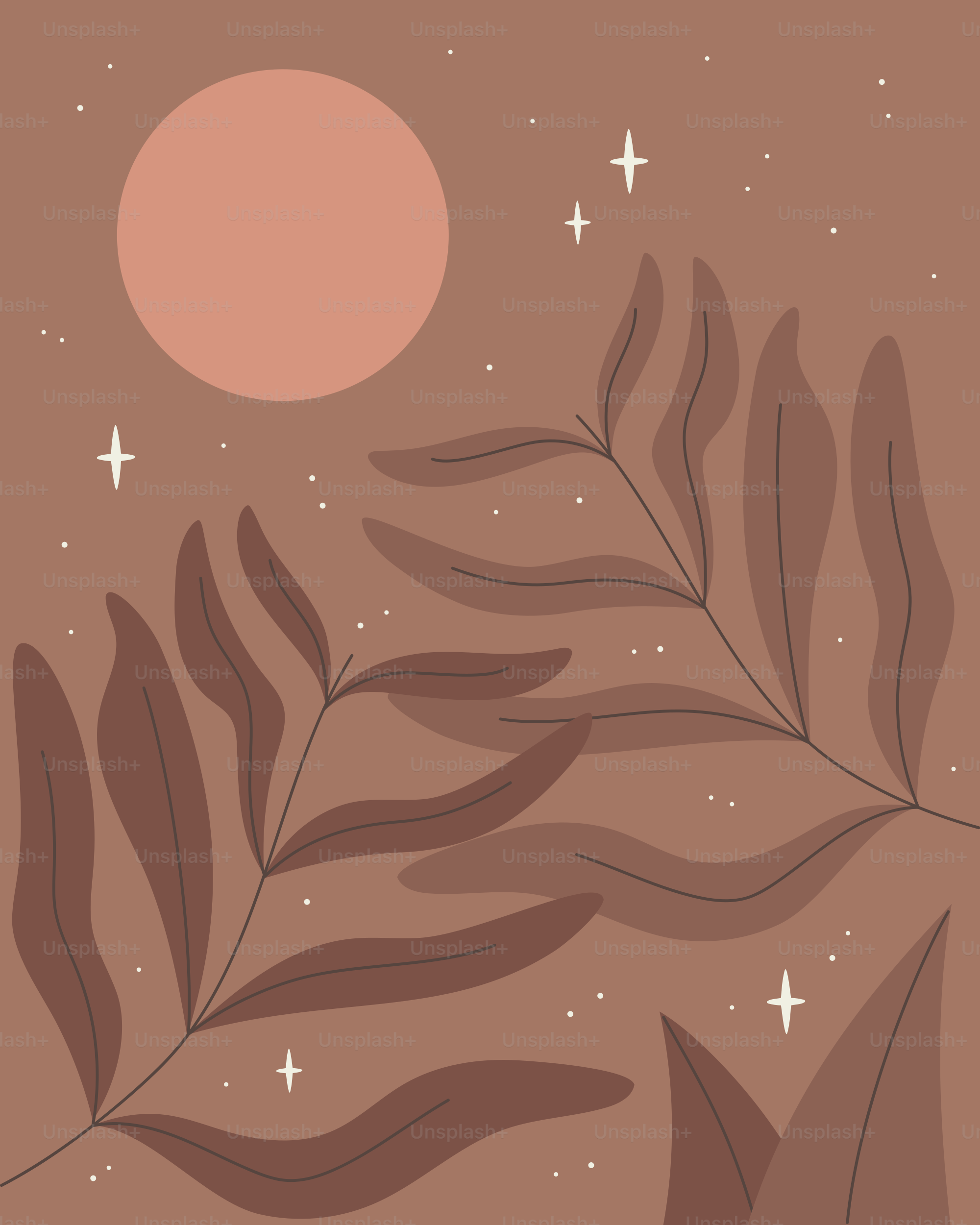 A drawing of a plant with stars in the background