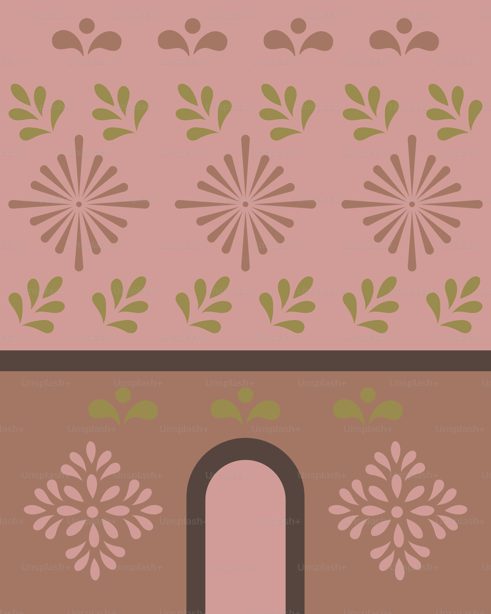 A pink and brown wall with a flower design on it