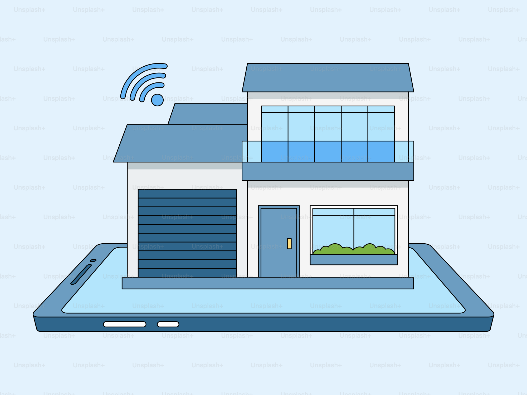 Un smartphone con una casa encima