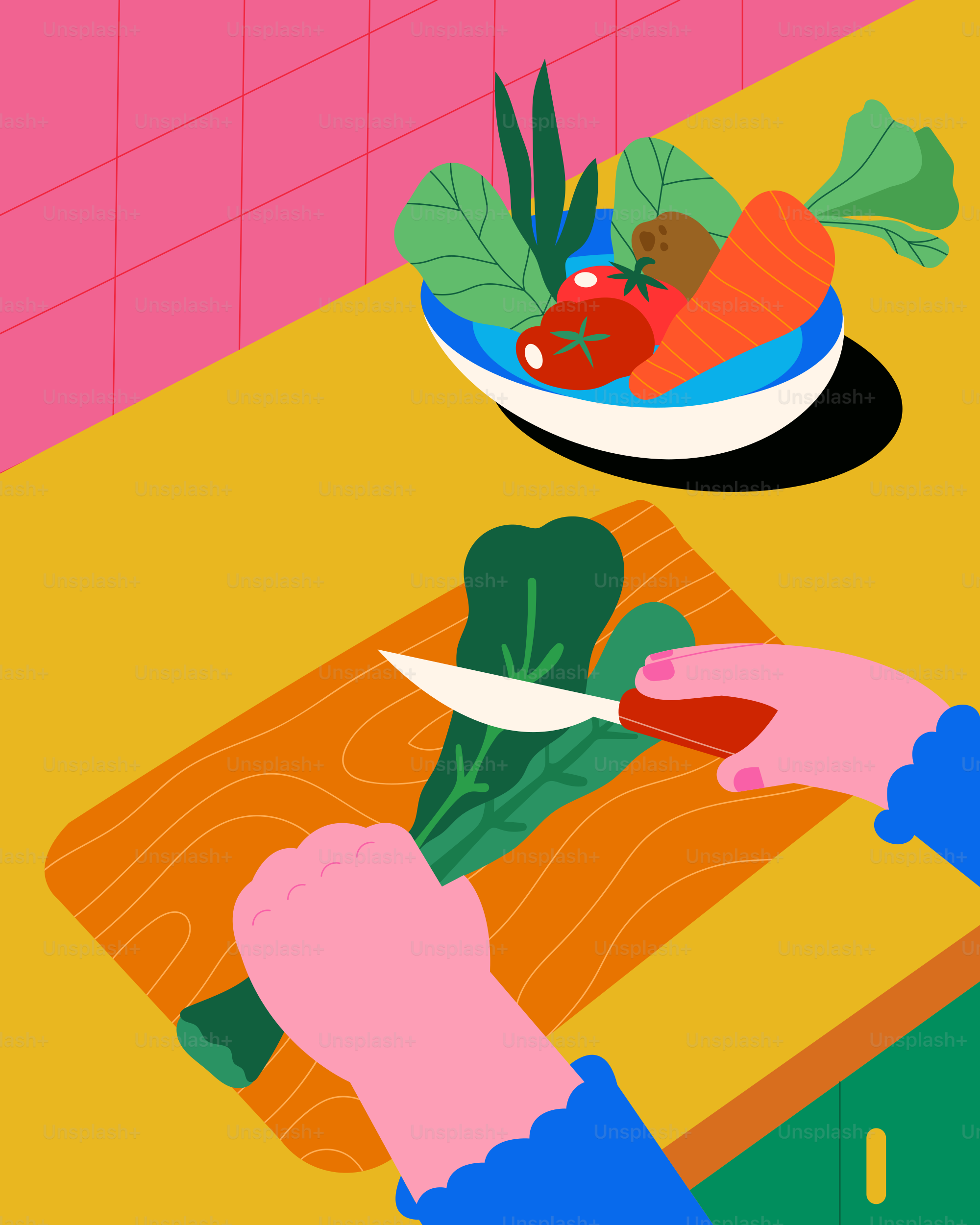 Uma pessoa cortando legumes em uma tábua de cortar